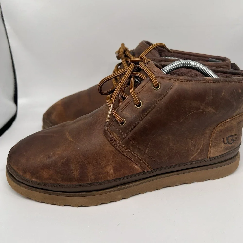 UGG Neumel Waterproof Grizzly Leather Chukka Boots Mens 12 Brown Shoes Lace Up